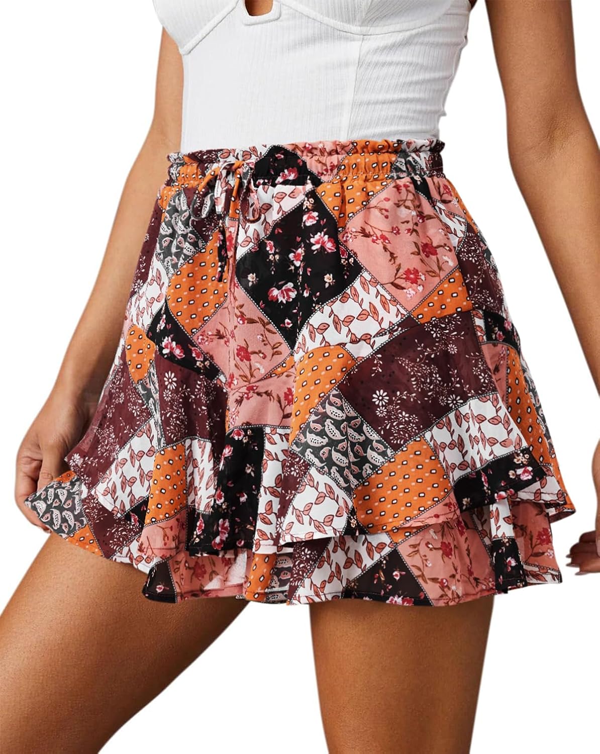 Flowy Shorts for Women Casual Cute Floral Skorts for Summer