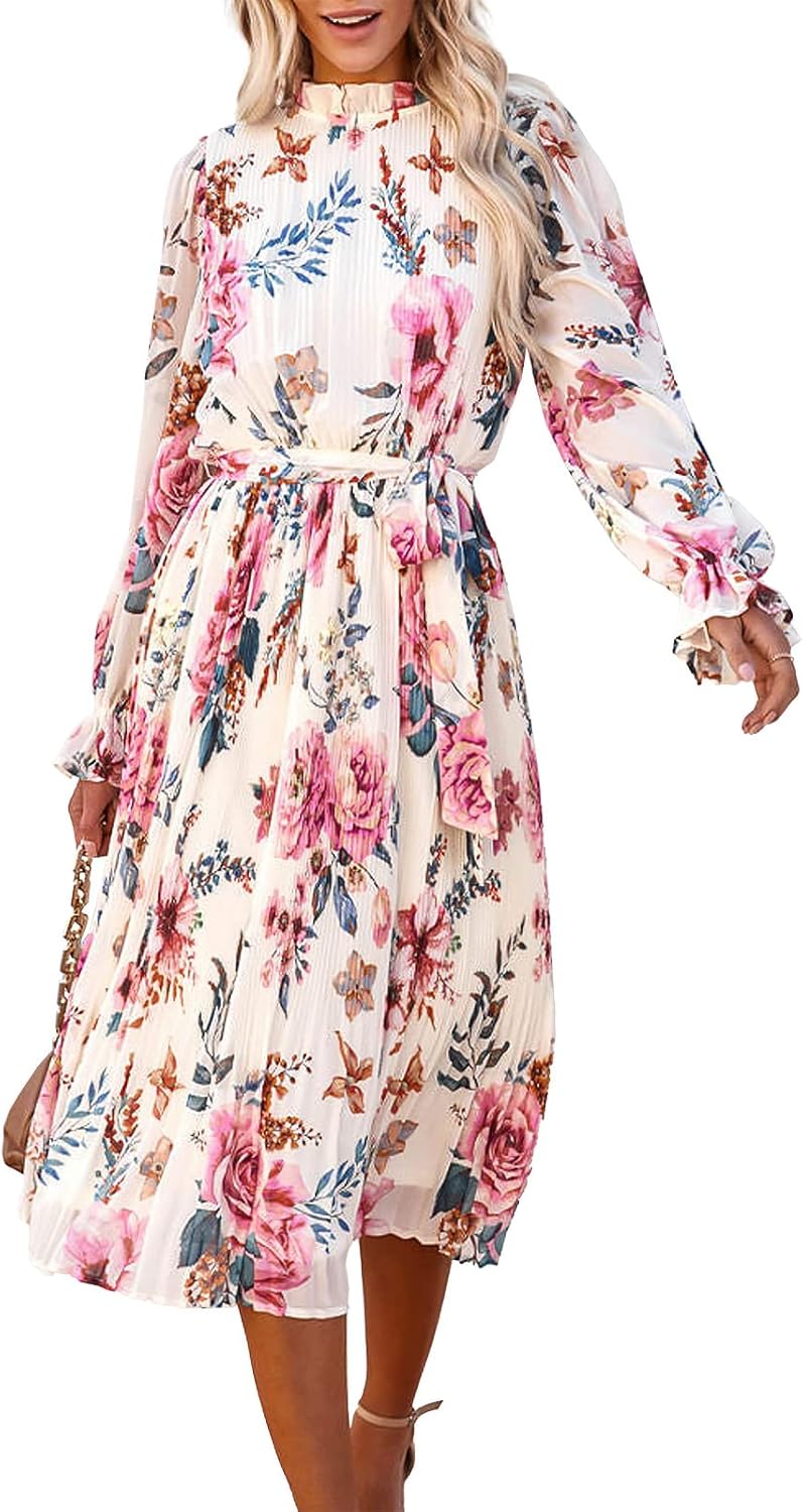 Floral Chiffon Midi Dress for Women - Perfect for Weddings