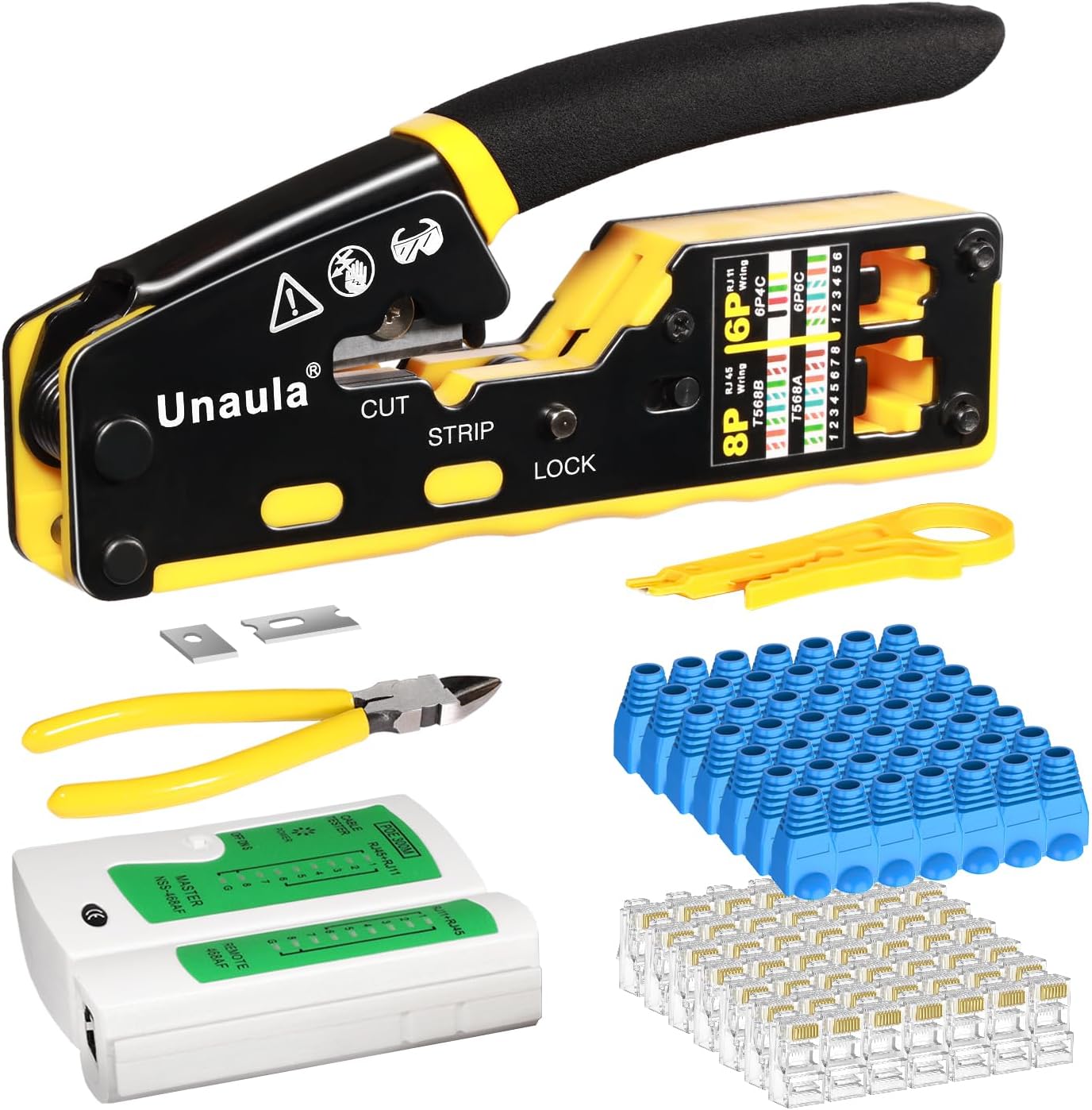 RJ45 Crimp Tool Pass Through Ethernet Crimper Kit for Cat5 Cat6