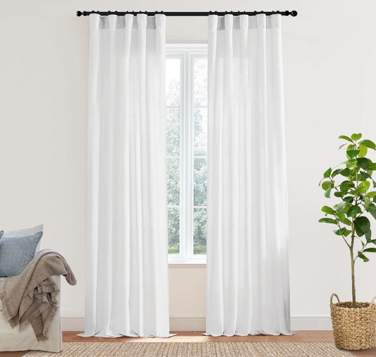 XTMYI 86 Inches Long Back Tab Linen Cotton Sheer Curtains