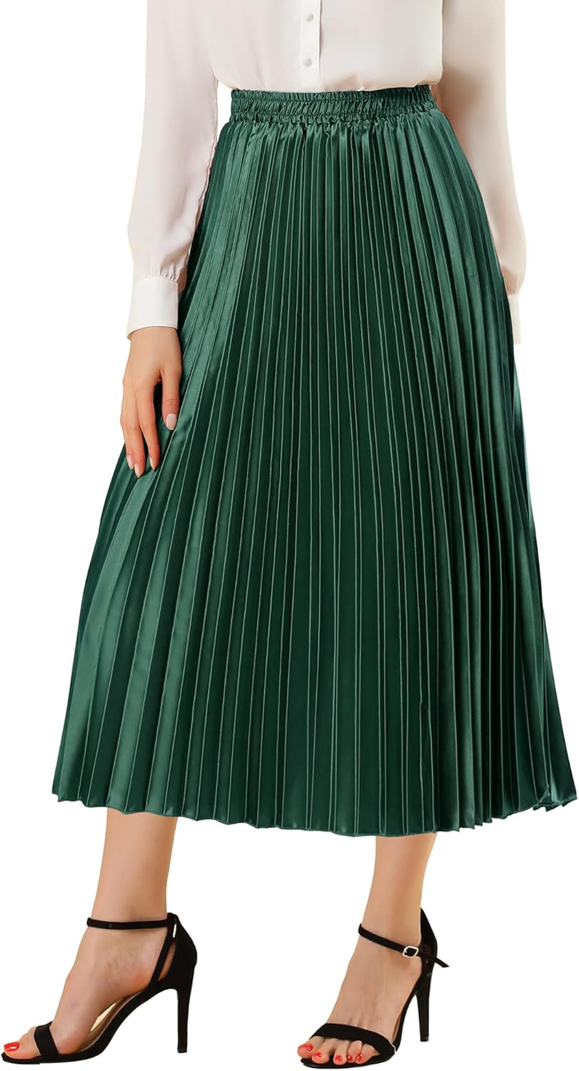 Allegra K Women Pleated Skirt Midi Length High Waisted A Line