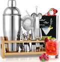 Godmorn 15Pcs Cocktail Shaker Set - Stainless Steel Martini Shaker with Bamboo Stand