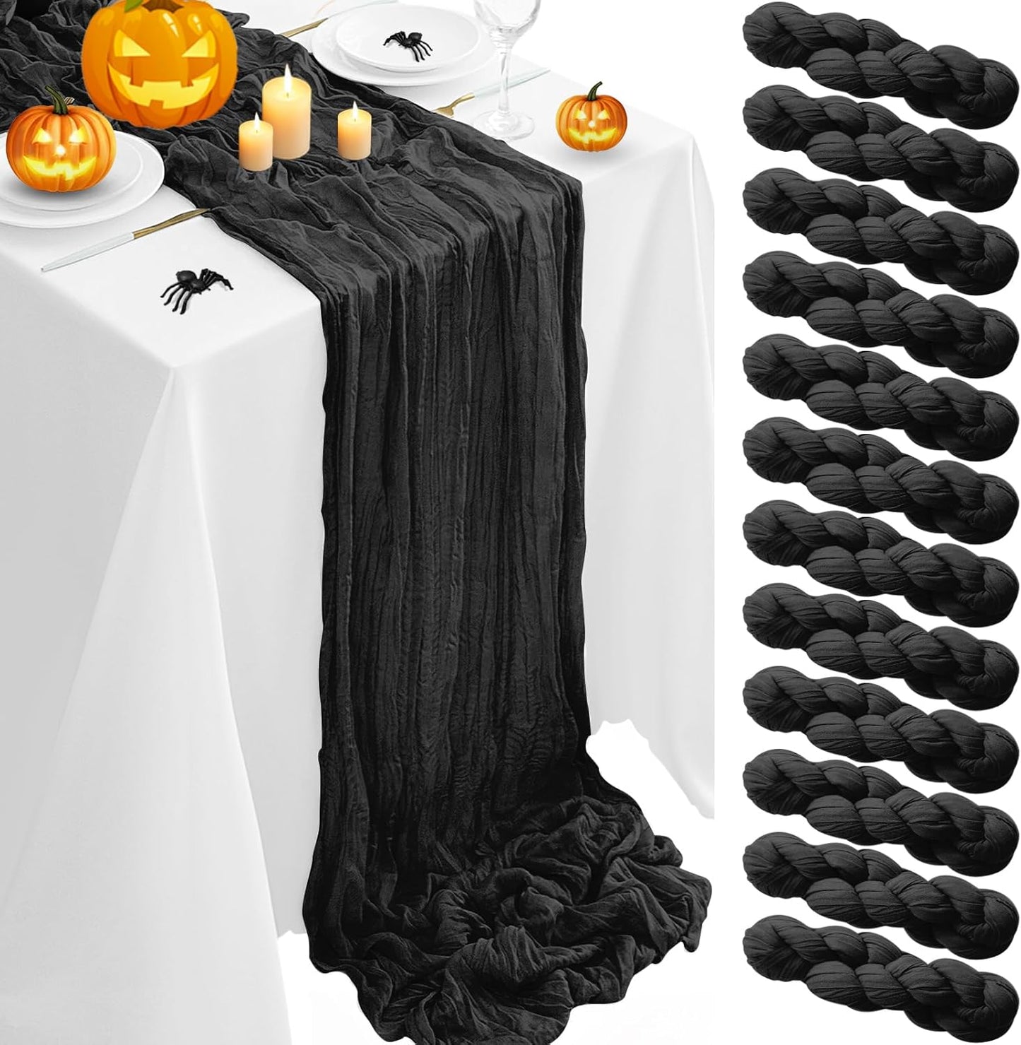 12Pack Black Halloween Table Runner for Elegant Party Decor