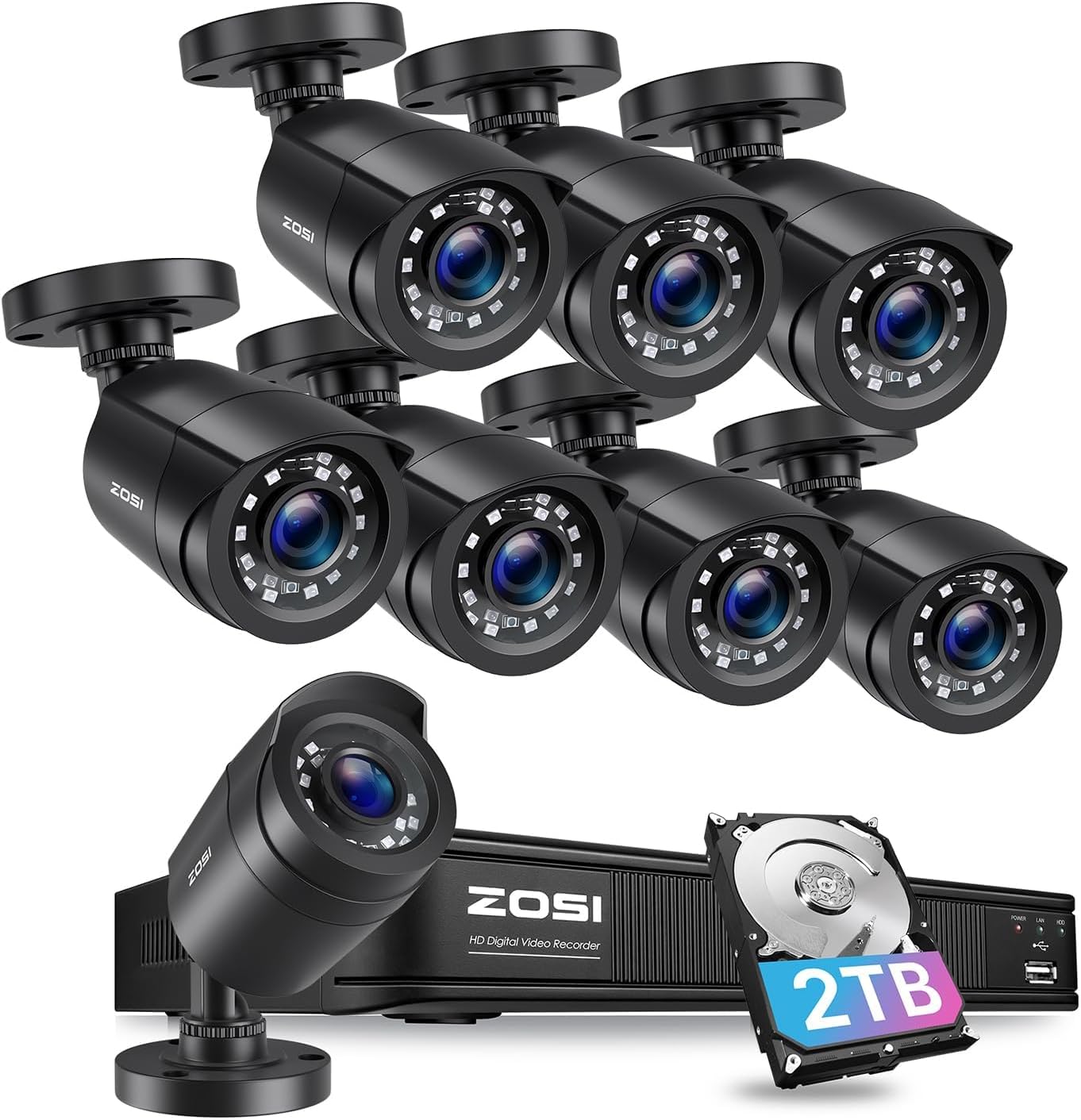 ZOSI H.265+ 1080p Security Camera System with 2TB HDD