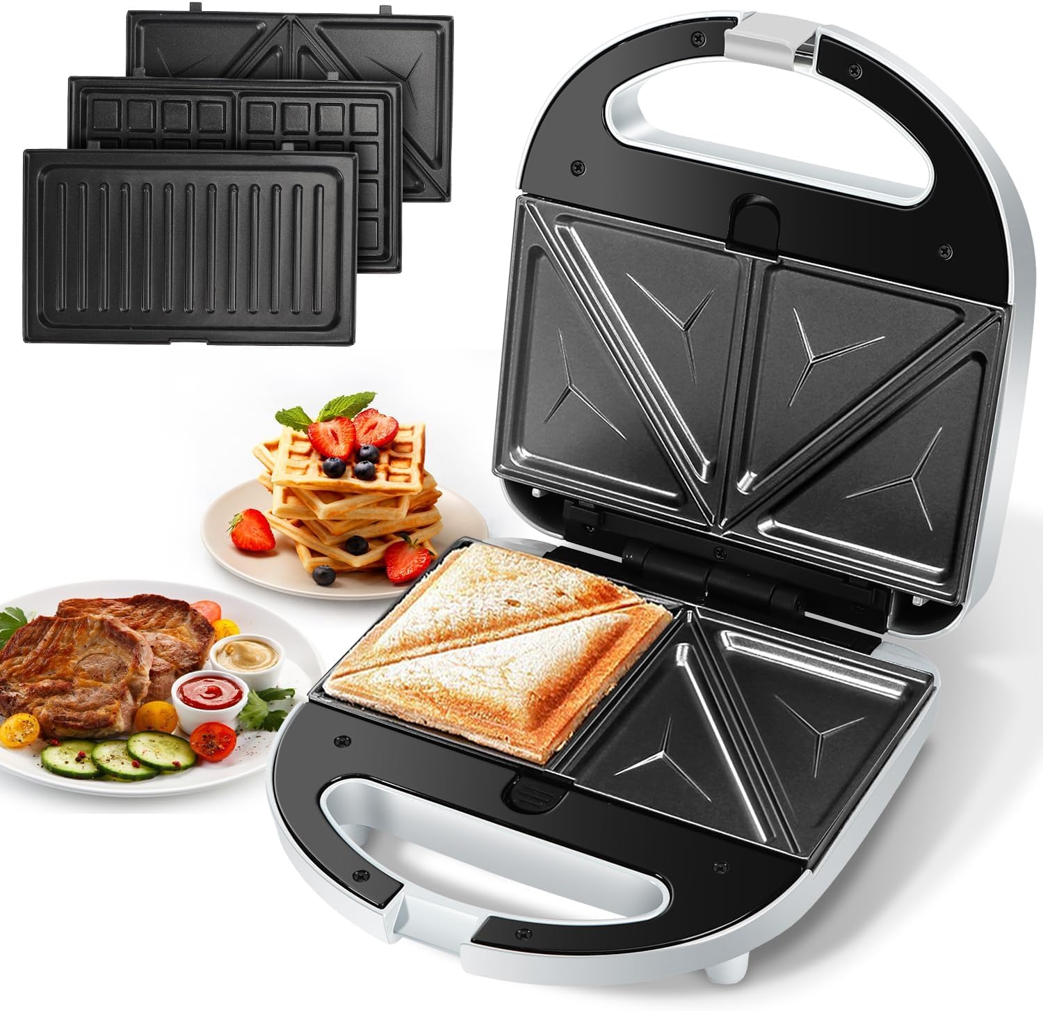 3 in 1 Sandwich Maker with Non-stick Plates for Easy Cooking