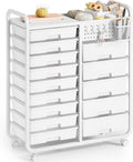 14 Drawer Rolling Cart with Tabletop & Pegboard - White Mobile Craft