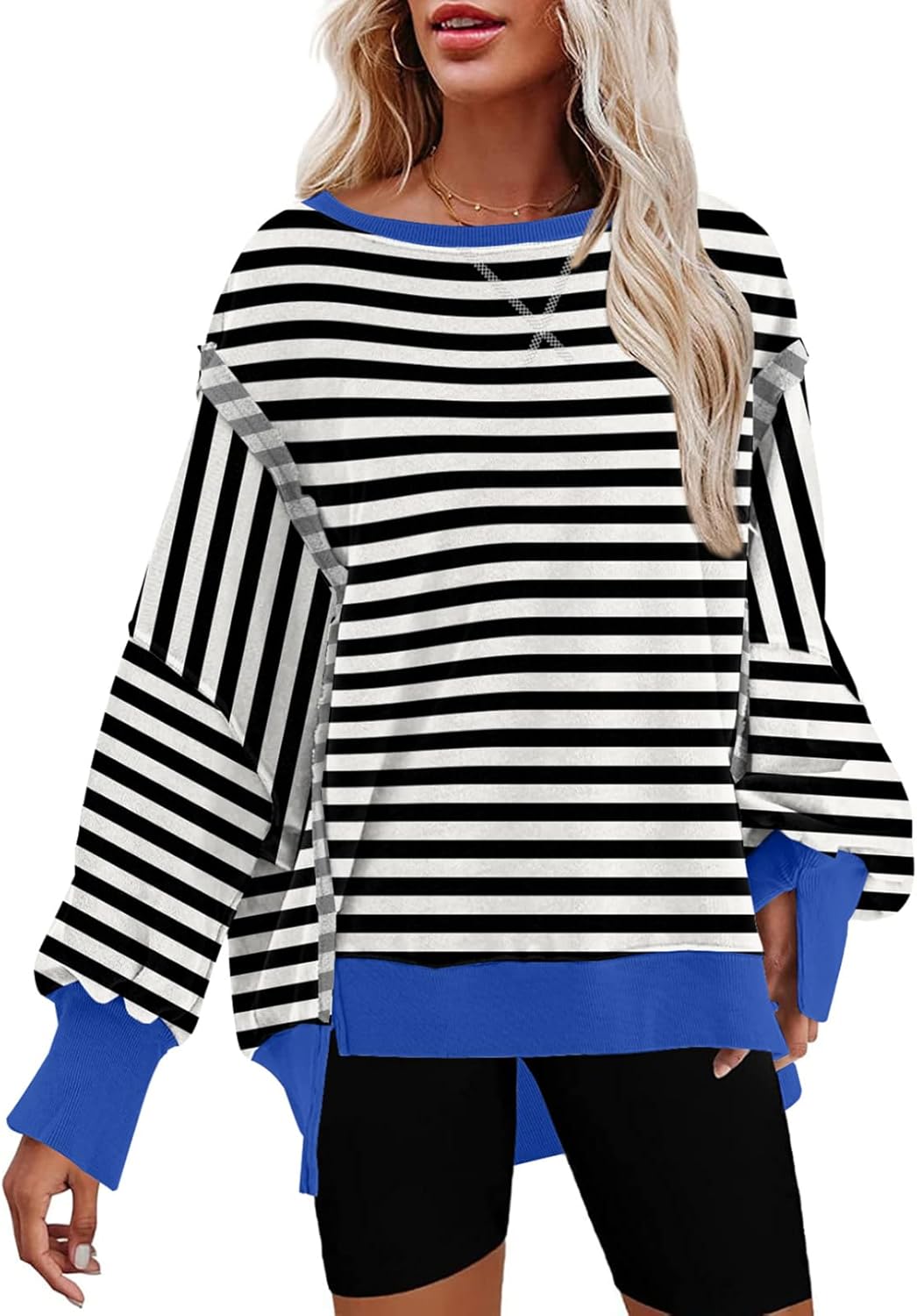 SHEWIN Womens Oversized Reverse Seam Sweatshirt for Casual Wear