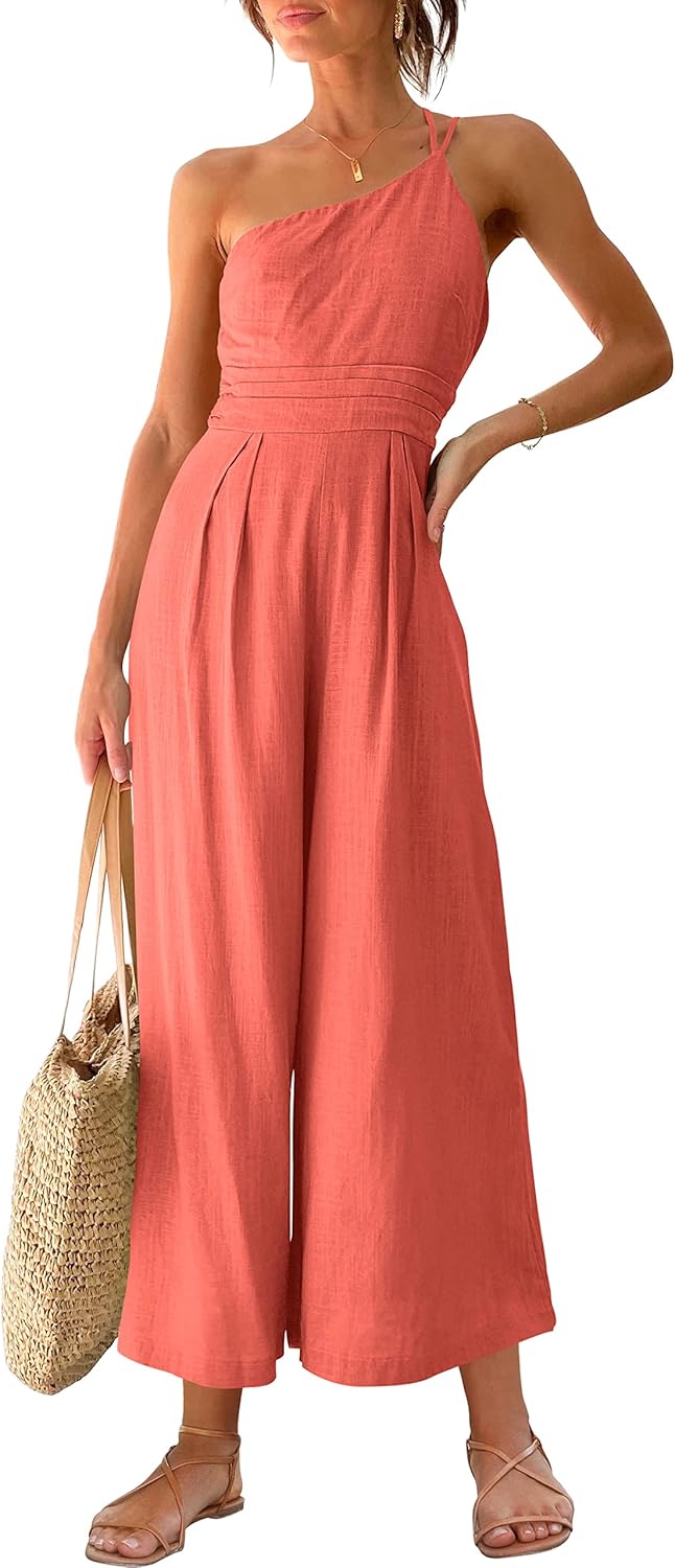 Stylish One Shoulder High Waist Jumpsuit for Summer Outings