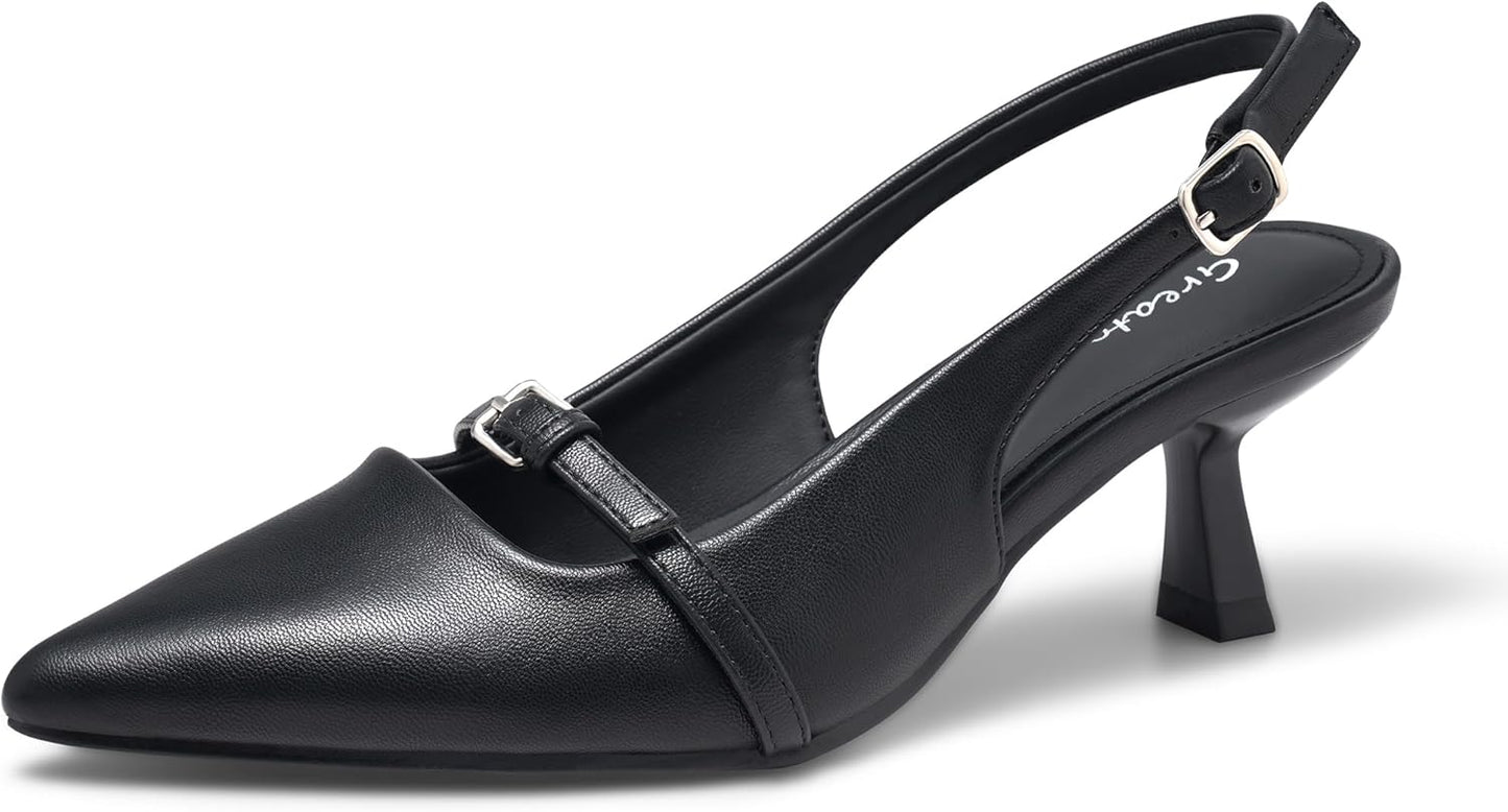 Greatonu Women's Kitten Heels Pointed Toe Slingback Dress Pumps