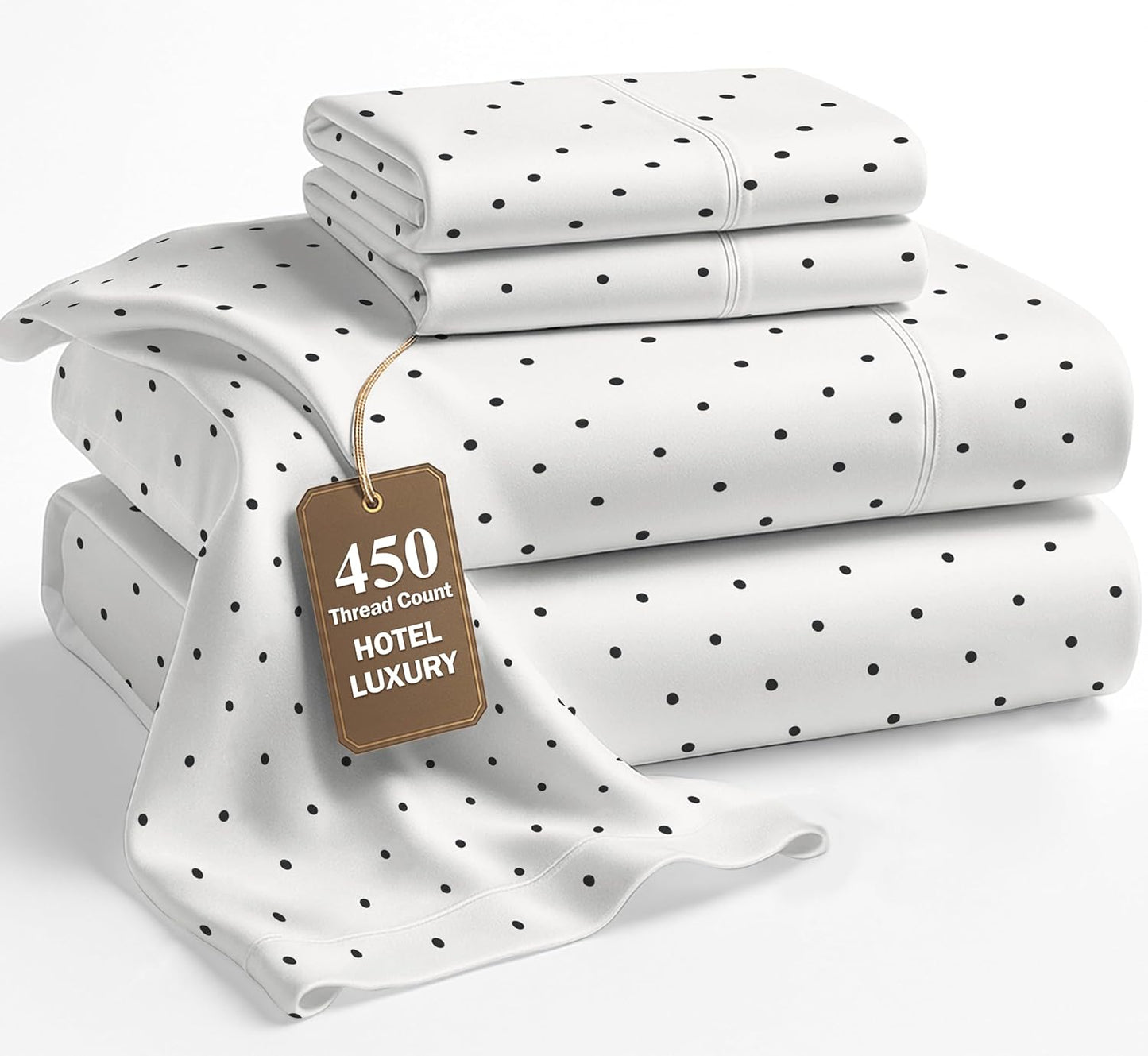 450 TC 100% Cotton Polka Dot Queen Sheets for Luxury Comfort