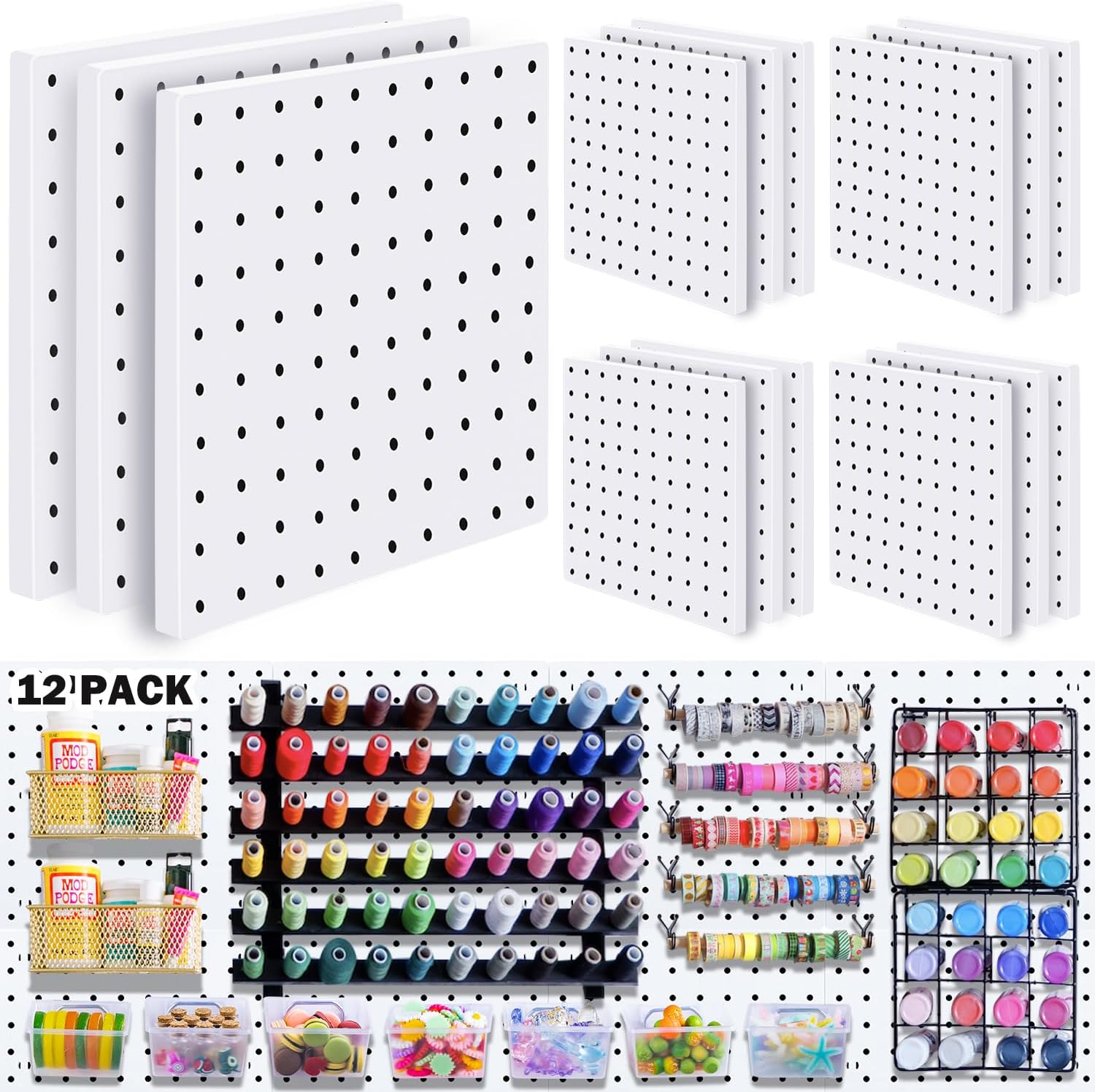 12Pcs Pegboard Wall Organizer for Craft Room and Garage Use