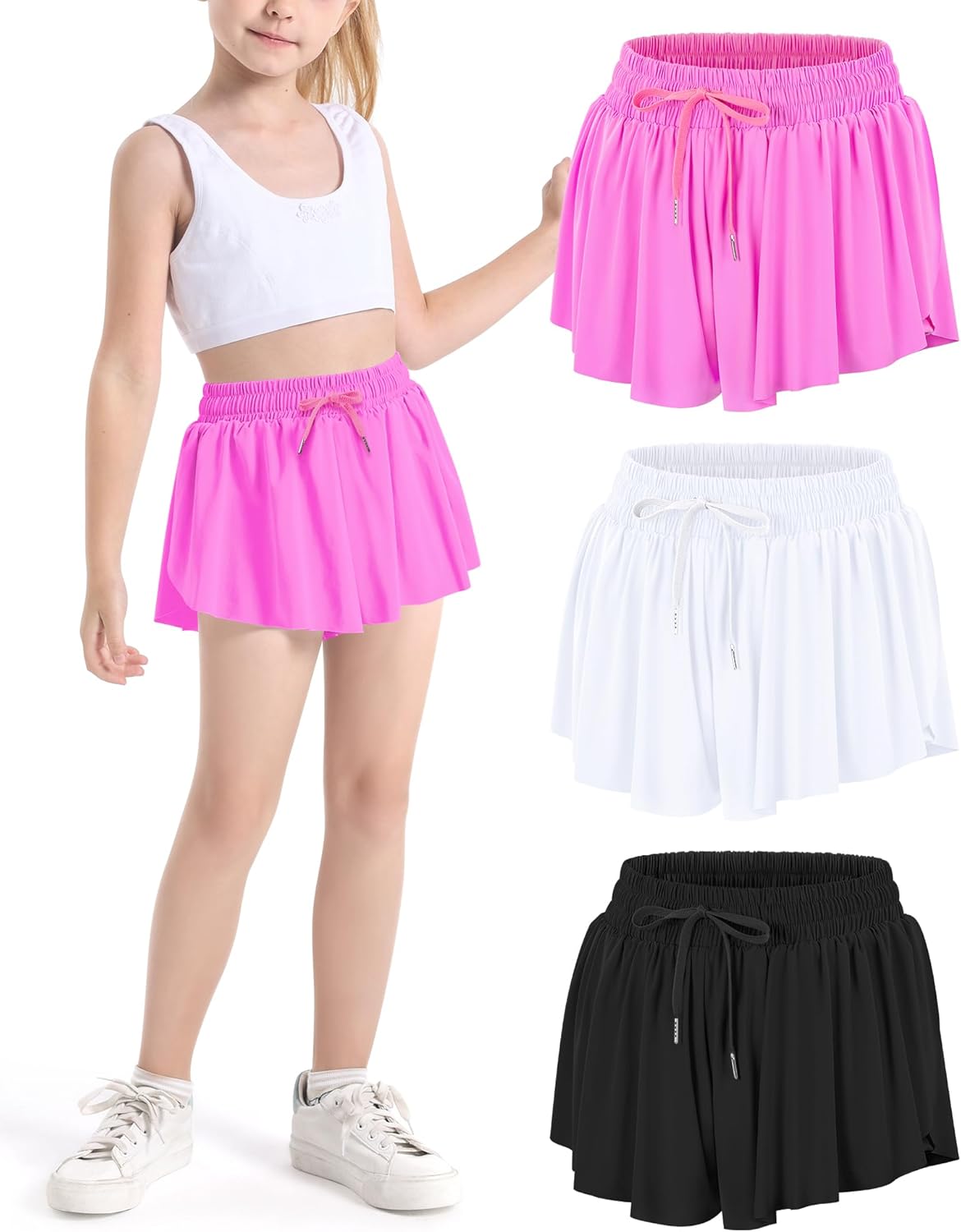 Auranso Girls Butterfly Shorts for Active Kids with Pockets