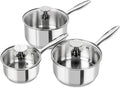Stainless Steel Saucepan Set 1QT 2QT 3QT - Even Heat, Cool Handles