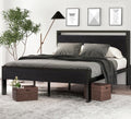 14 in Metal Platform Bed Frame with Wooden Headboard and Large Storage