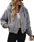 Women's Faux Fur Crop Coat Full Zip Fleece Sherpa Jacket
