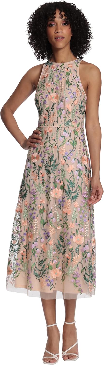 Floral Embroidered Halter Midi Dress - Elegant Style by Maggy London