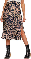 Womens Satin Silk High Waist Slit Midi Skirt - Chic Versatile Midi