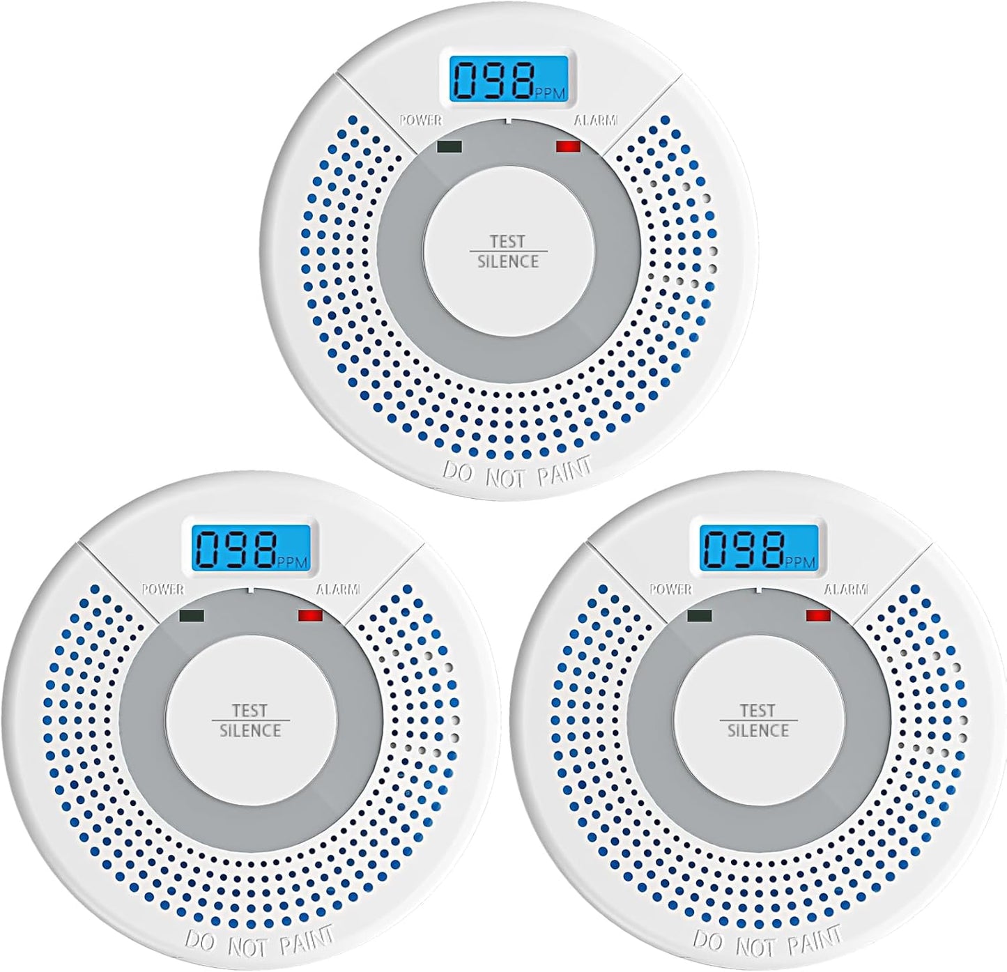 3 Pack Photoelectric Smoke Alarm & CO Detector with Display