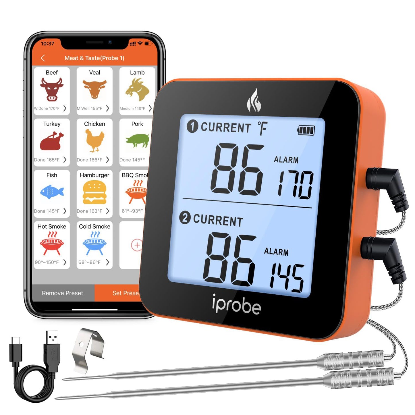 Bluetooth Meat Thermometer with 600ft Range - Perfect for Grilling!