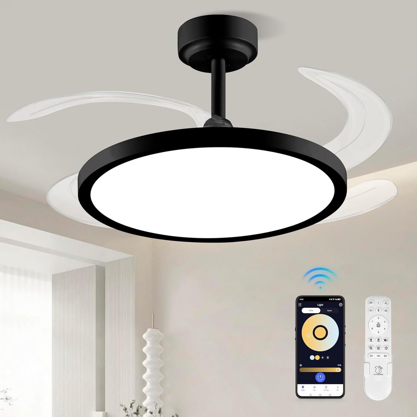 Retractable Ceiling Fan with Lights and Remote Control for Home