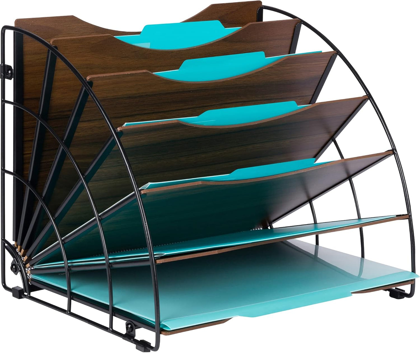 Wood-Patterned Office Organizer - 6 Compartments