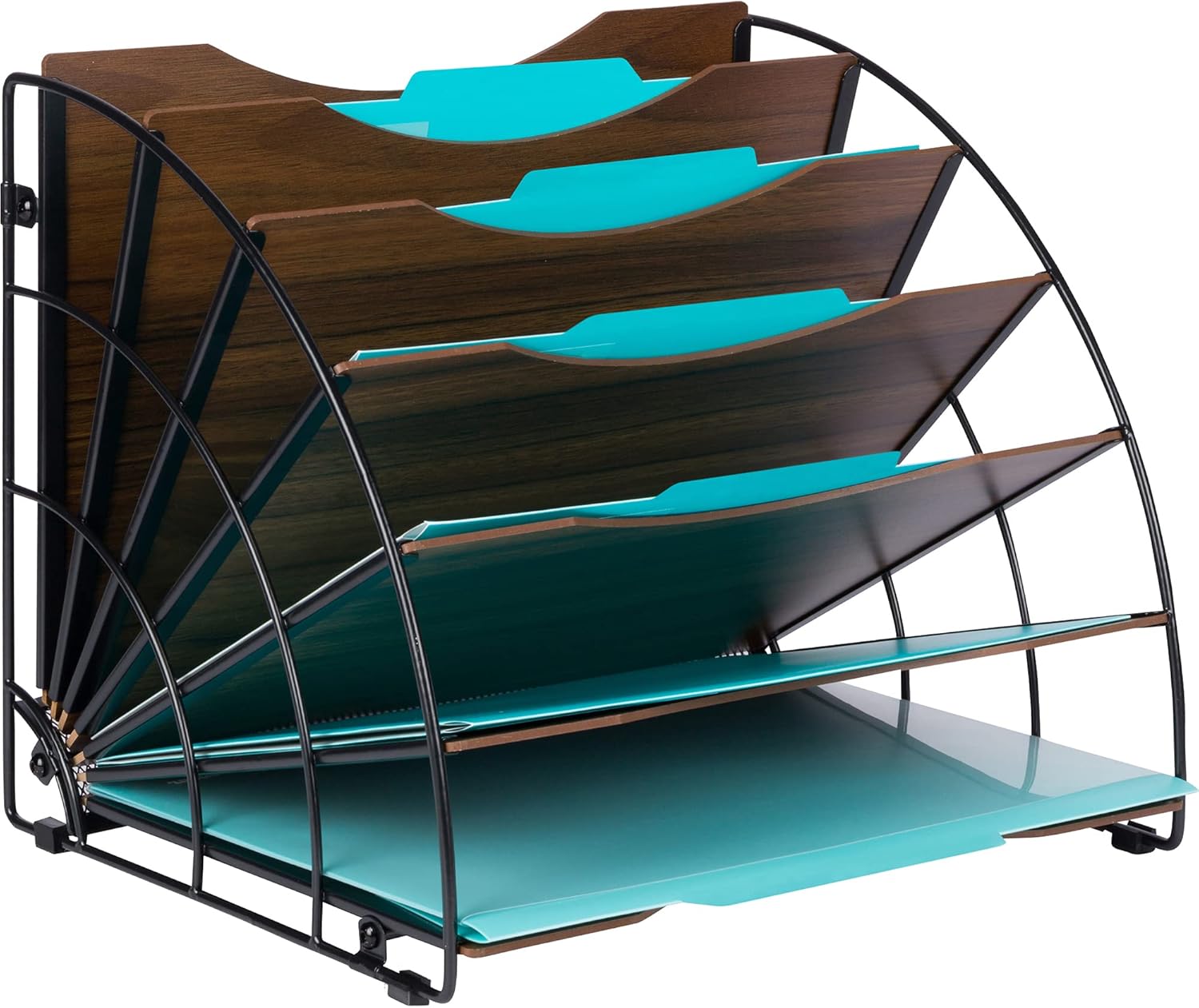 Wood-Patterned Office Organizer - 6 Compartments
