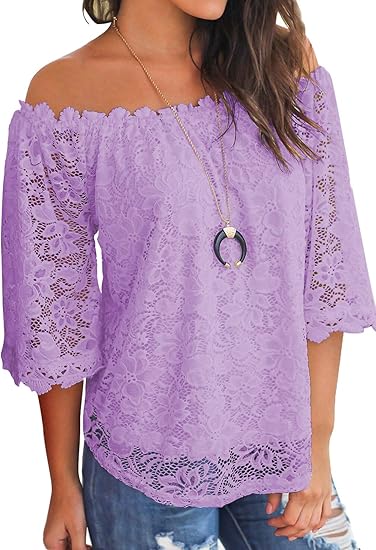 MIHOLL Women's Lace Off Shoulder Tops for Casual Style
