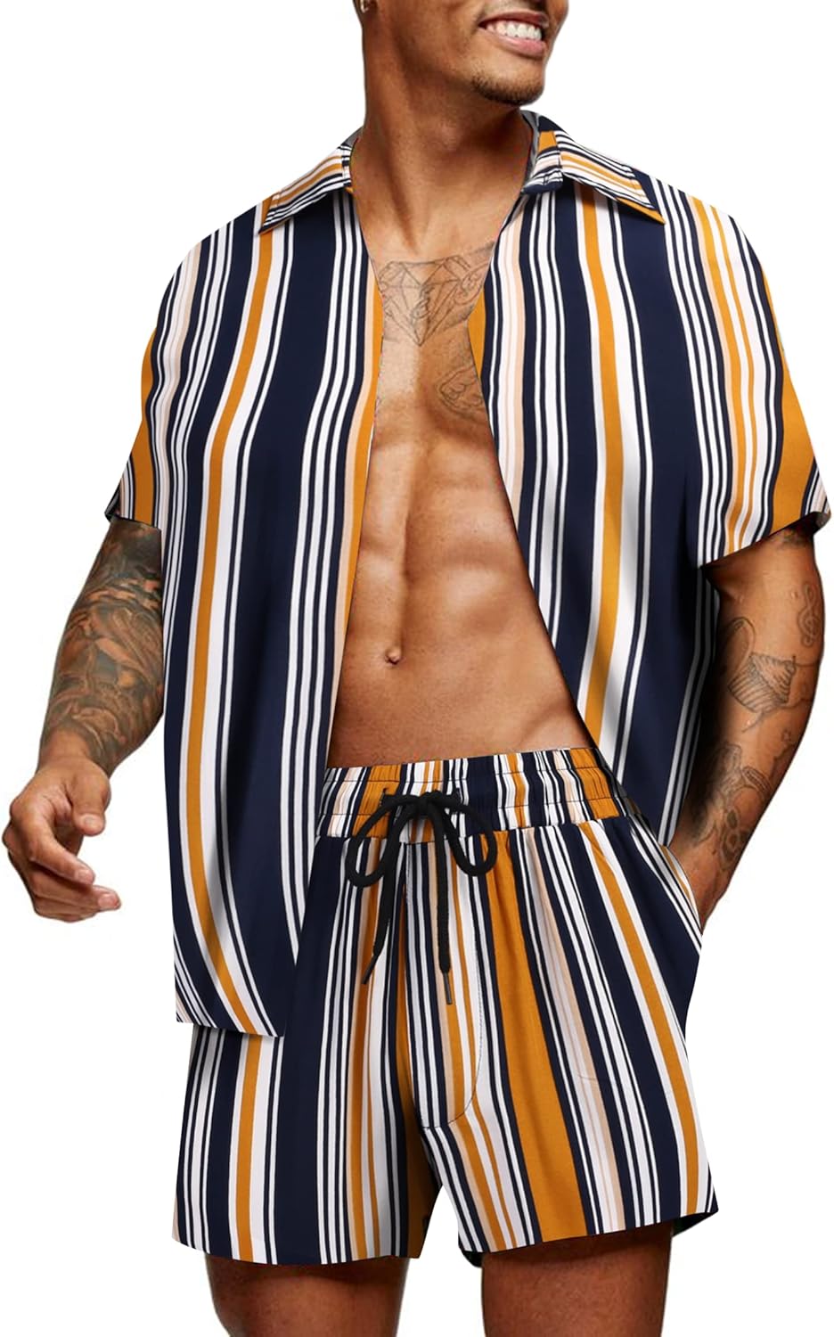 COOFANDY Men's Hawaiian Matching Set for Summer Beach Fun