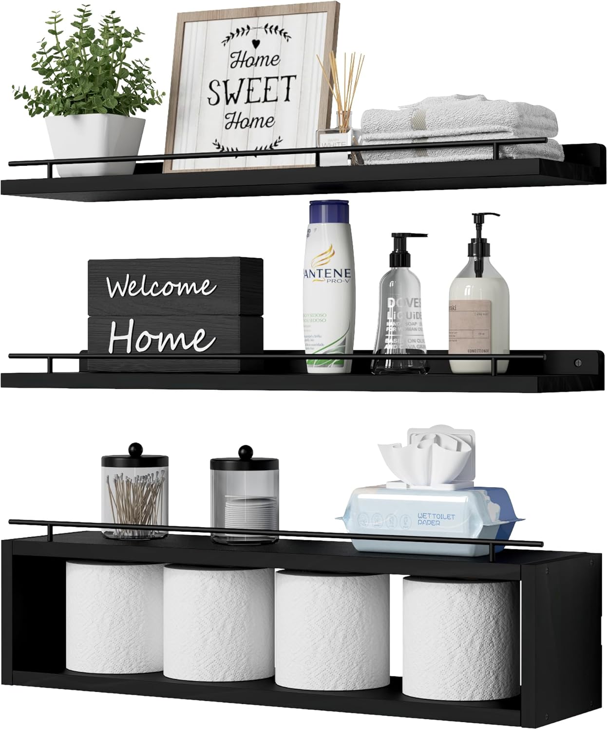 WOPITUES Floating Shelves for Wall 24 inch with Cube Shelf