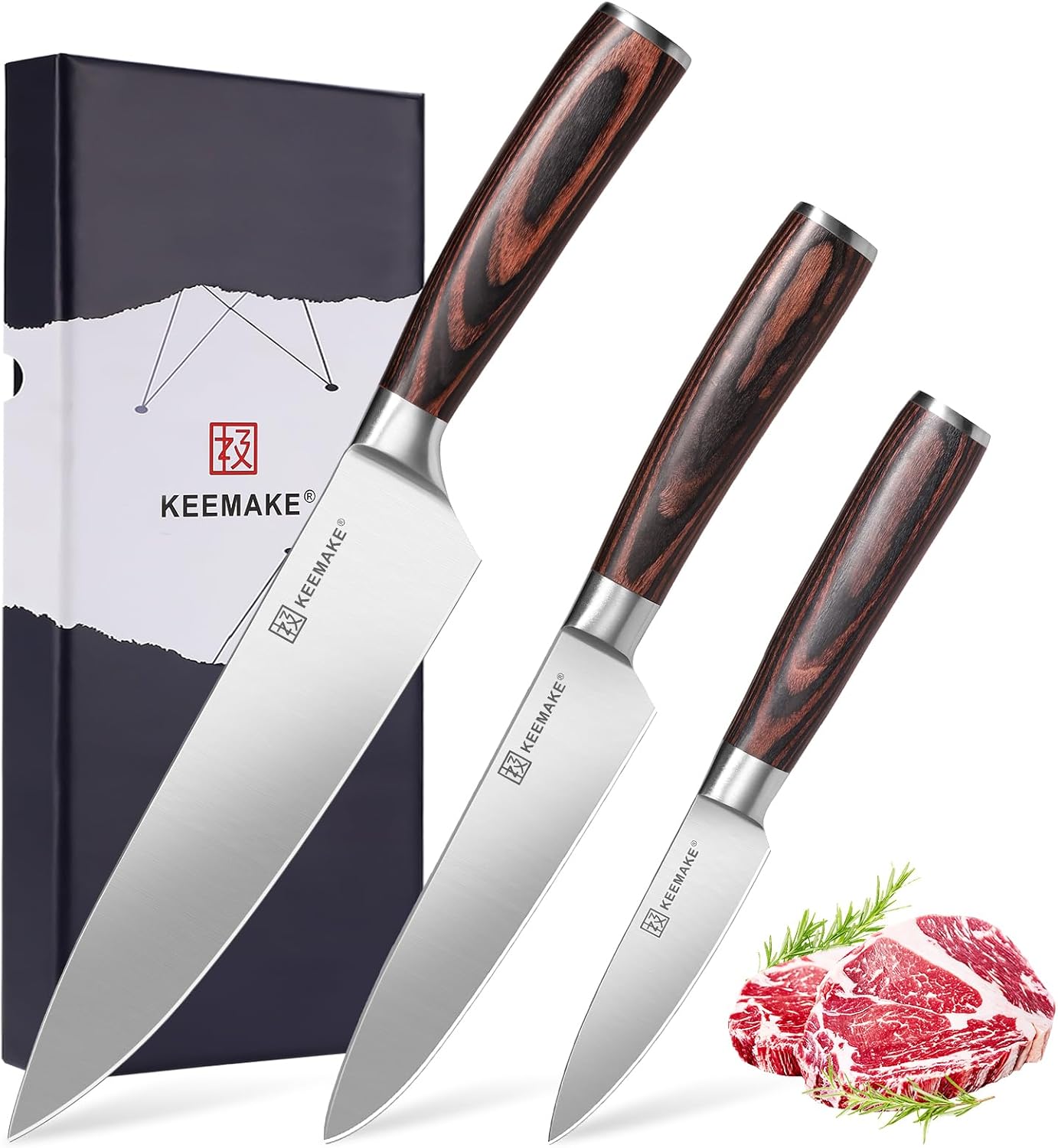 KEEMAKE Knife Set 3 Pieces - Professional Chef Kitchen Knives
