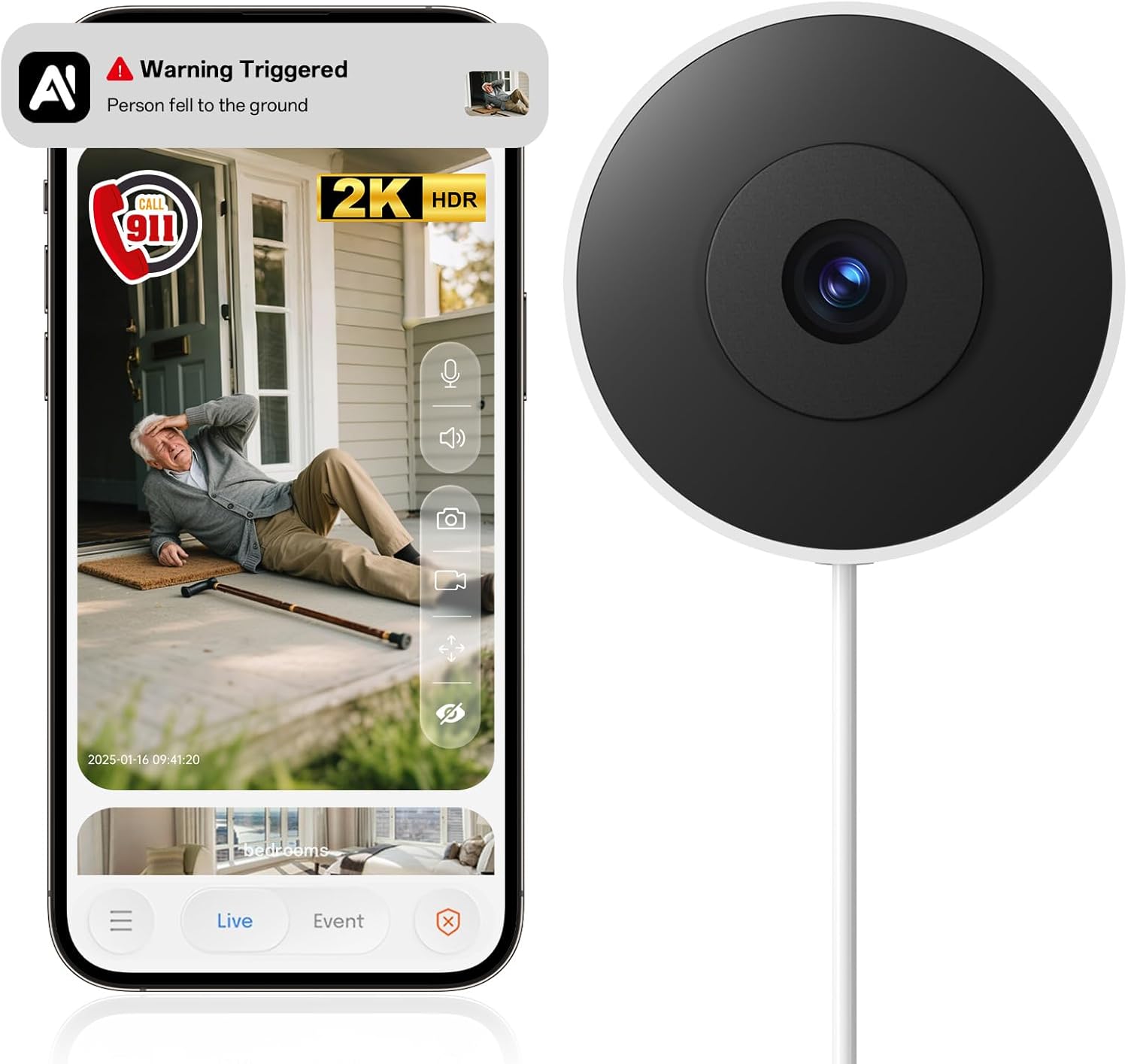 2K Window Camera with Night Vision and Smart Detection Features