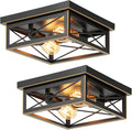 Brushed Gold Hallway 2-Light Flush Mount Ceiling Lights - Farmhouse