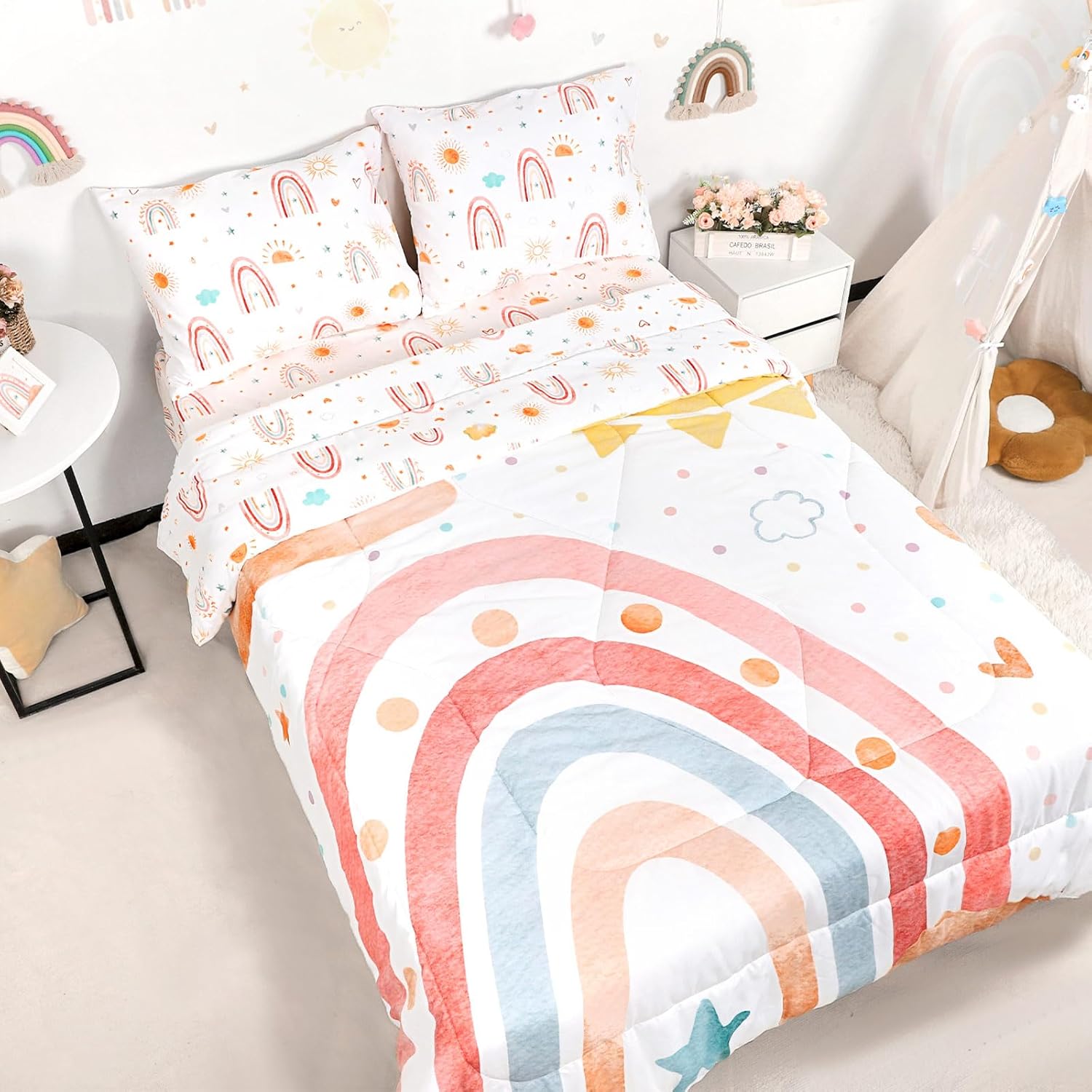 Twin Size Toddler Bedding Set for Girls - Rainbow Comforter