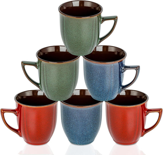 Set of 6 Ceramic Mugs, Easy to Hold & Clean