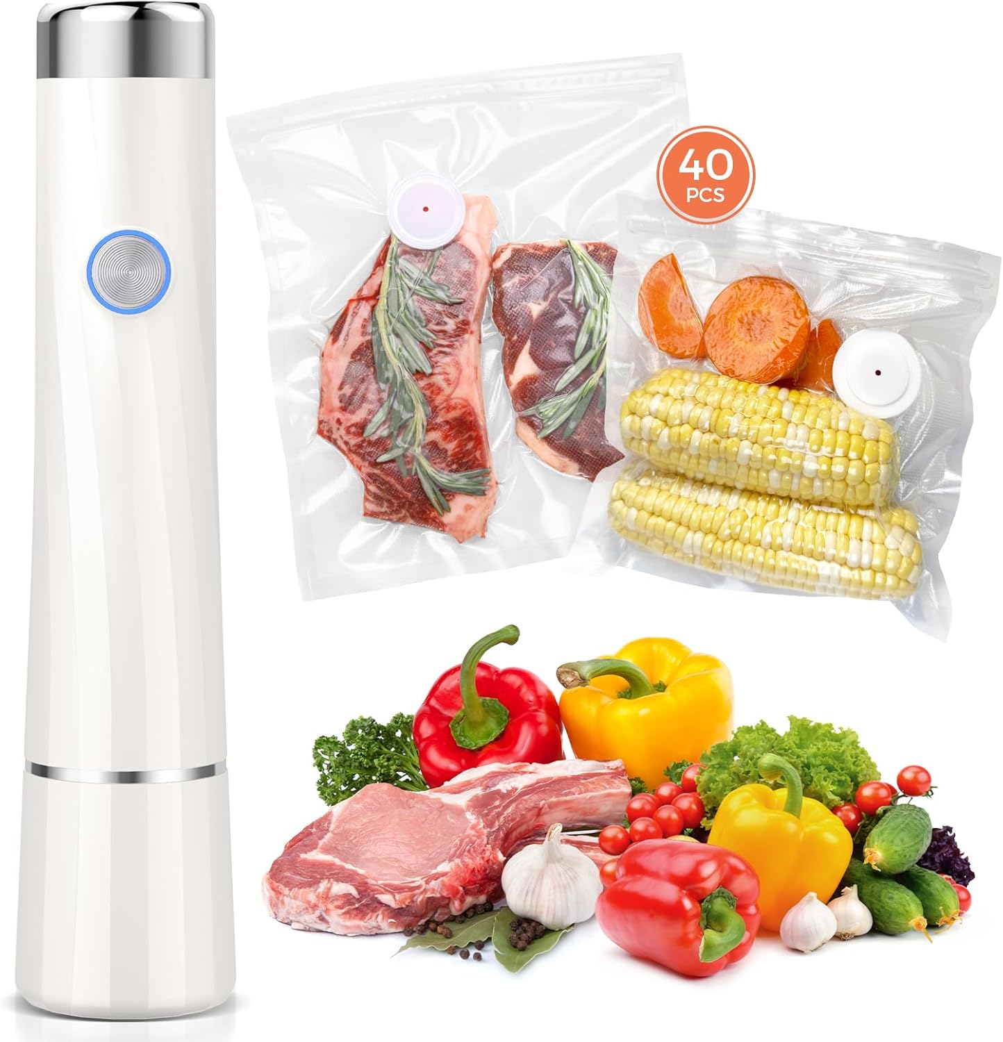 Handheld Vacuum Sealer for Food with 40 Reusable Bags - Freshness