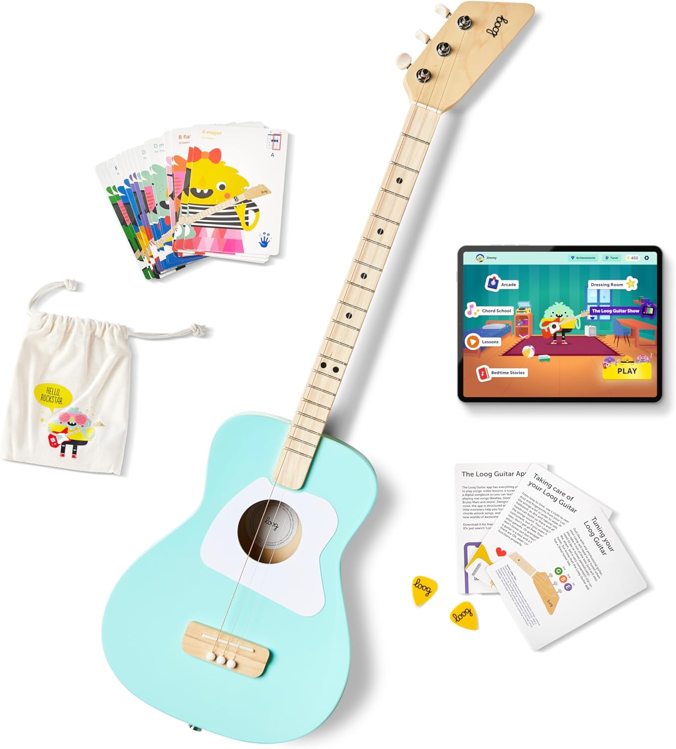 Loog Pro Acoustic Kids Guitar 3-Strings for Ages 6+ Learning