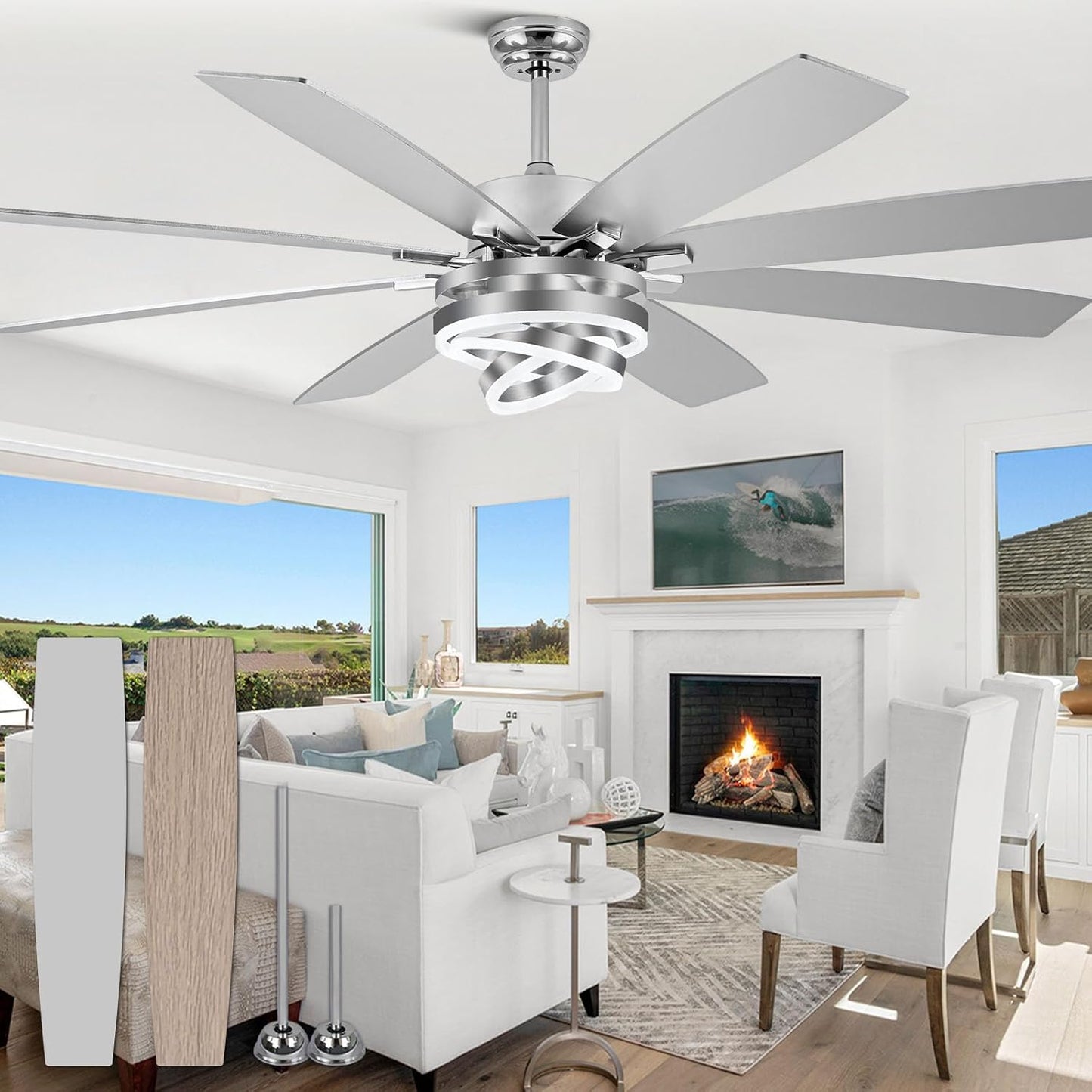 72 Inch Ceiling Fan with Lights and Remote Control for Home