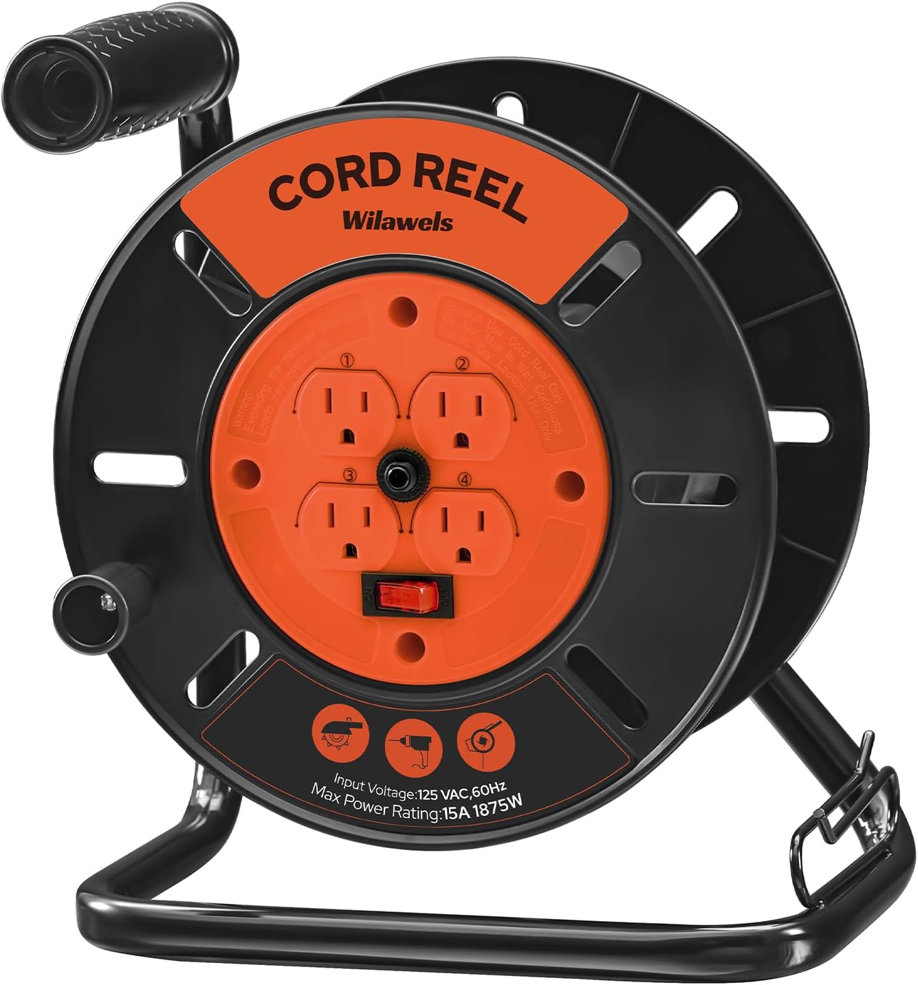 Extension Cord Storage Reel with 4 Outlets for Heavy Duty Use