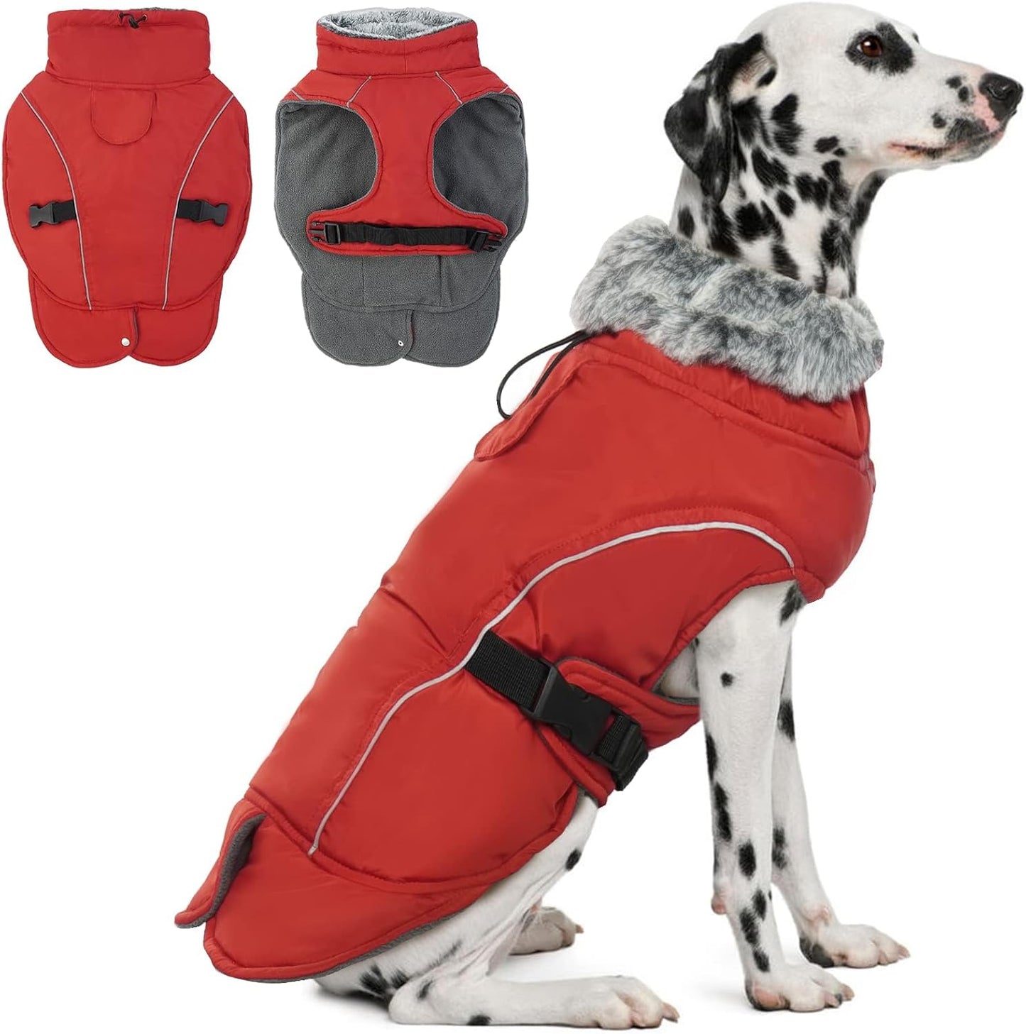DENTRUN Large Dog Coat - Thick Fleece Lined Winter Jacket