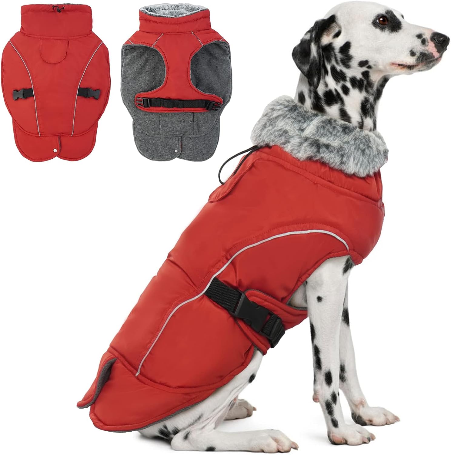 DENTRUN Large Dog Coat - Thick Fleece Lined Winter Jacket