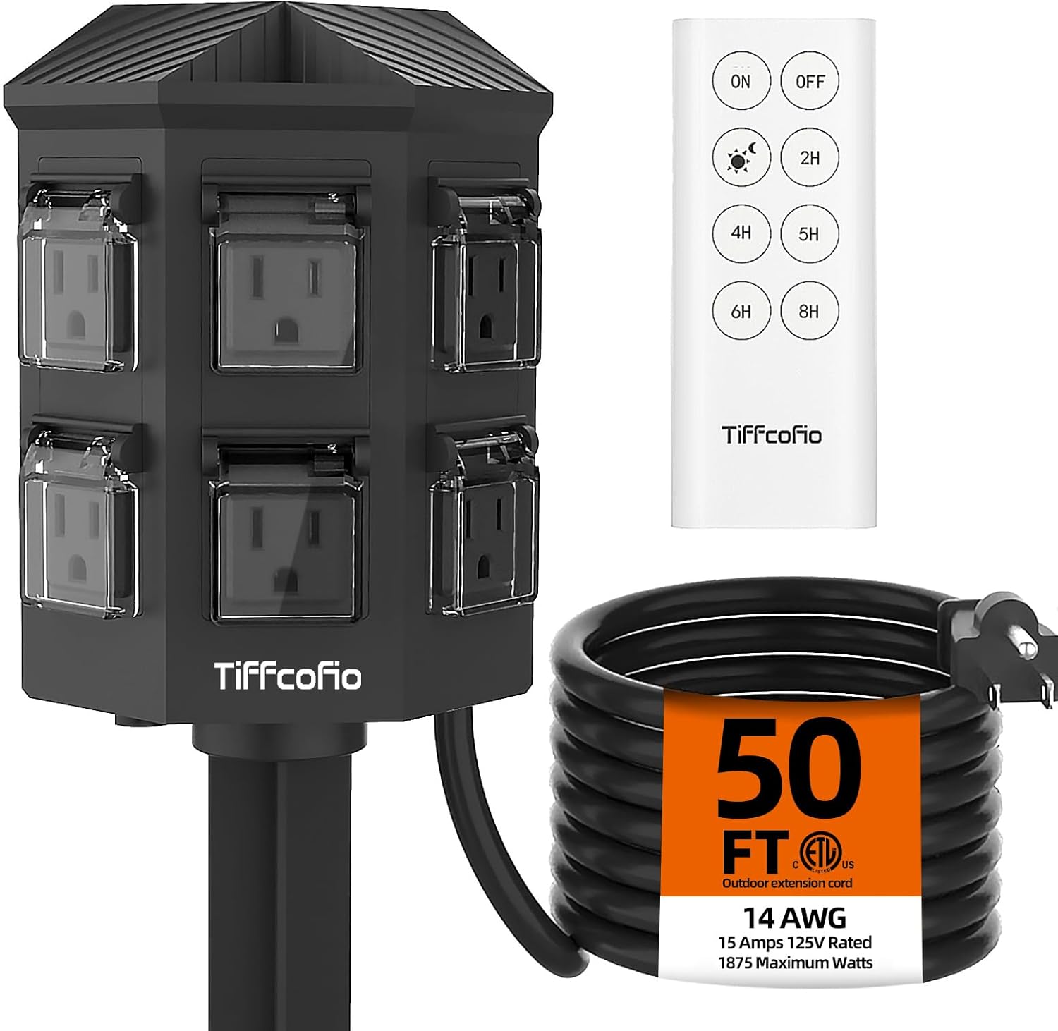 Outdoor Power Strip with 50 FT Extension Cord and Timer Functions