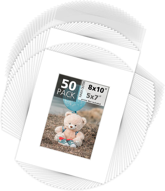 8x10 Picture Mats Pack of 50 for 5x7 Photos - Acid Free