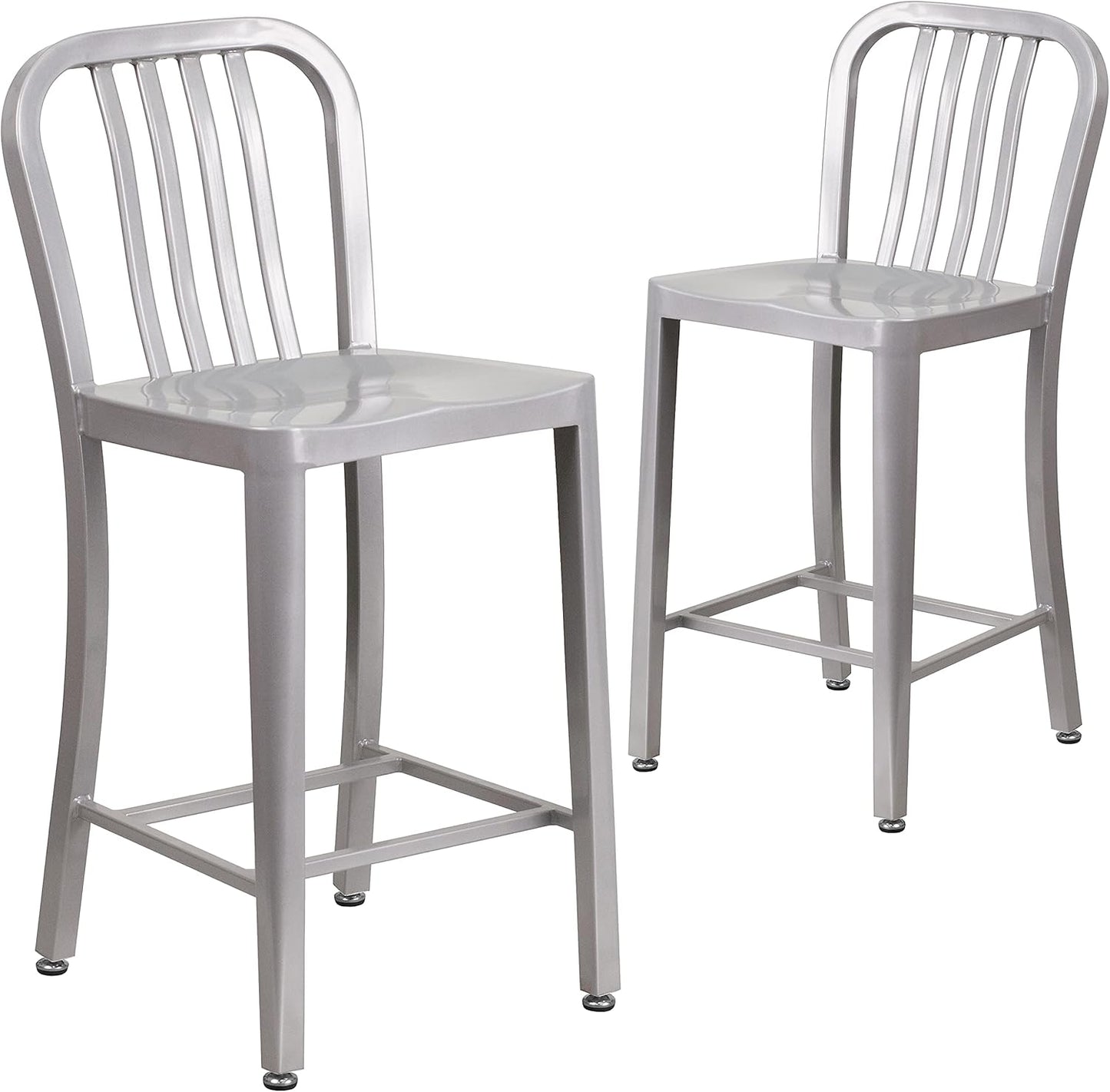 Flash Furniture Gael 24 in Silver Metal Counter Height Stool Set