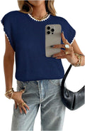 SOLY HUX Women's Ribbed Floral Crew Neck Short Sleeve Sweater