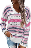 FEKOAFE Women's Striped Color Block V Neck Hooded Sweater - Cozy Fall
