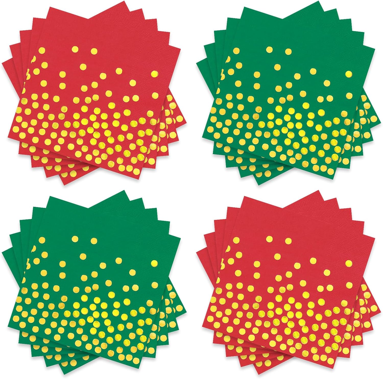 Whaline Festive Holiday Napkins - 3ply Red Green with Gold Foil Dots