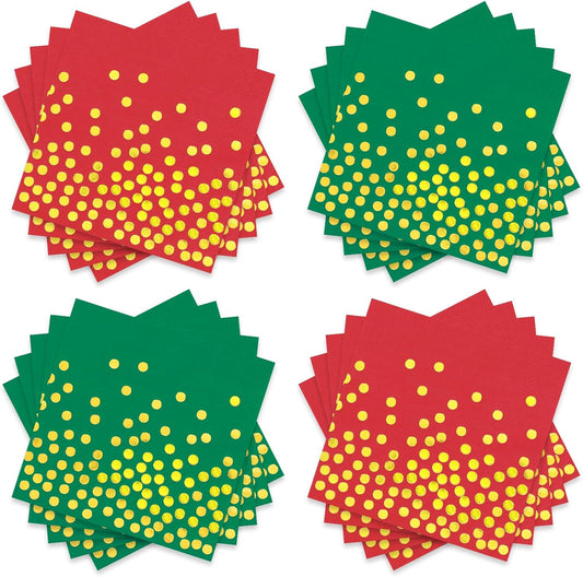 Whaline Festive Holiday Napkins - 3ply Red Green with Gold Foil Dots