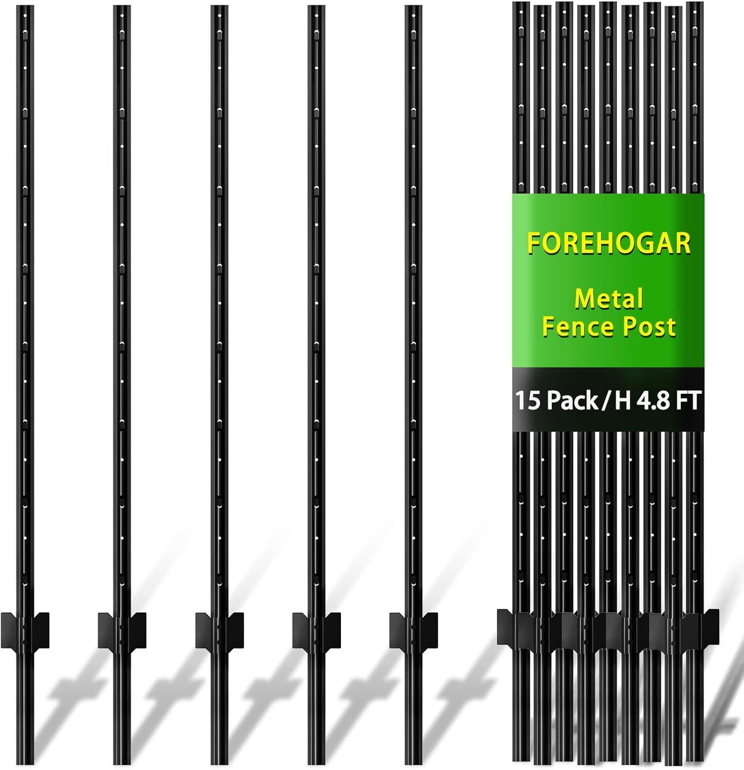 Metal Fence Post Black 4.8 Feet Pack of 15 for Garden Use