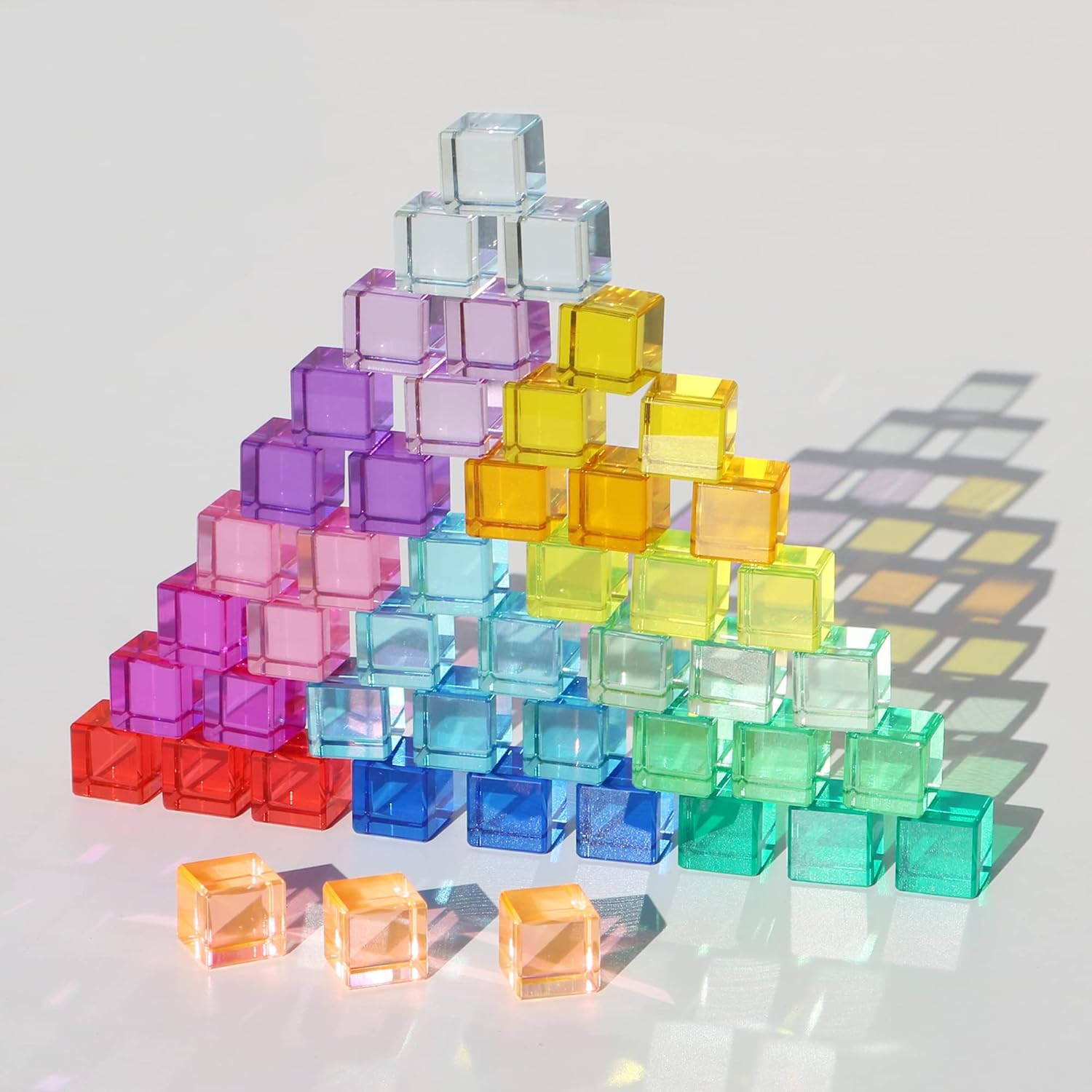 Rainbow Crystal Acrylic Cubes for Learning Colors and Stacking