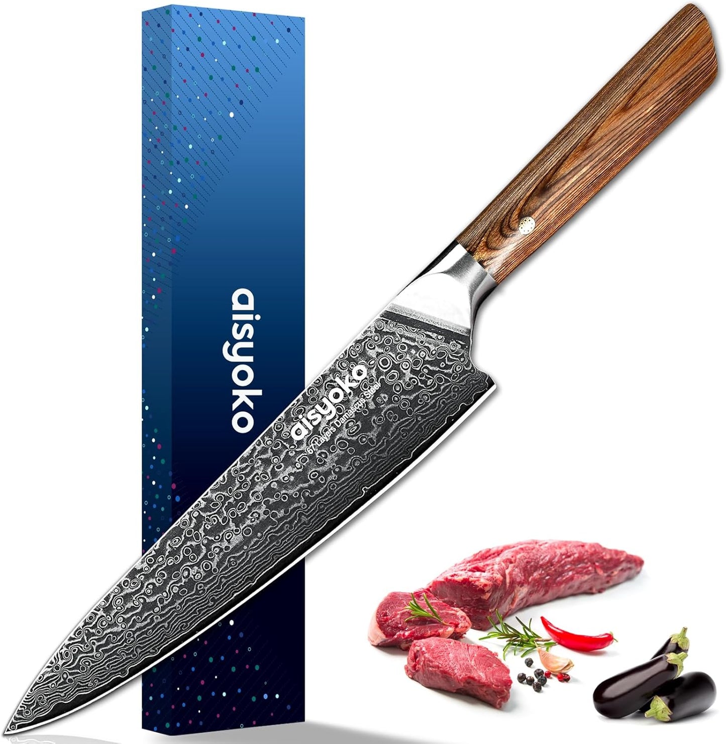 Damascus Chef Knife 8-Inch VG-10 Steel with Ergonomic Handle